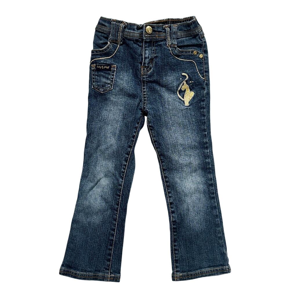 Vintage Y2K Baby Phat Jean Girls 4T Straight Stretch Denim Cat Embroidered RARE